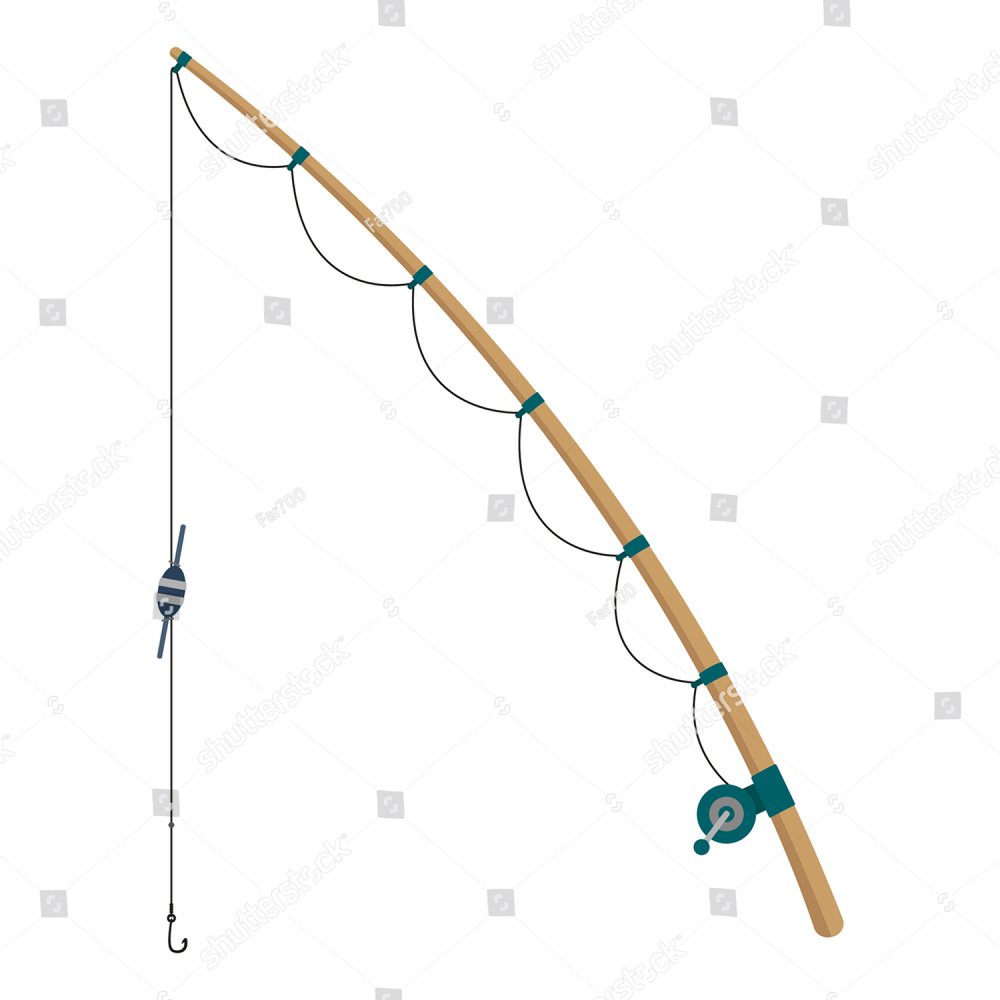 Line drawing vector of a fishing rod on blue - THPStock